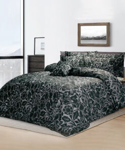 1000TC 6Pcs Printed Sateen Quilt Cover Set - Flowers Anthracite
